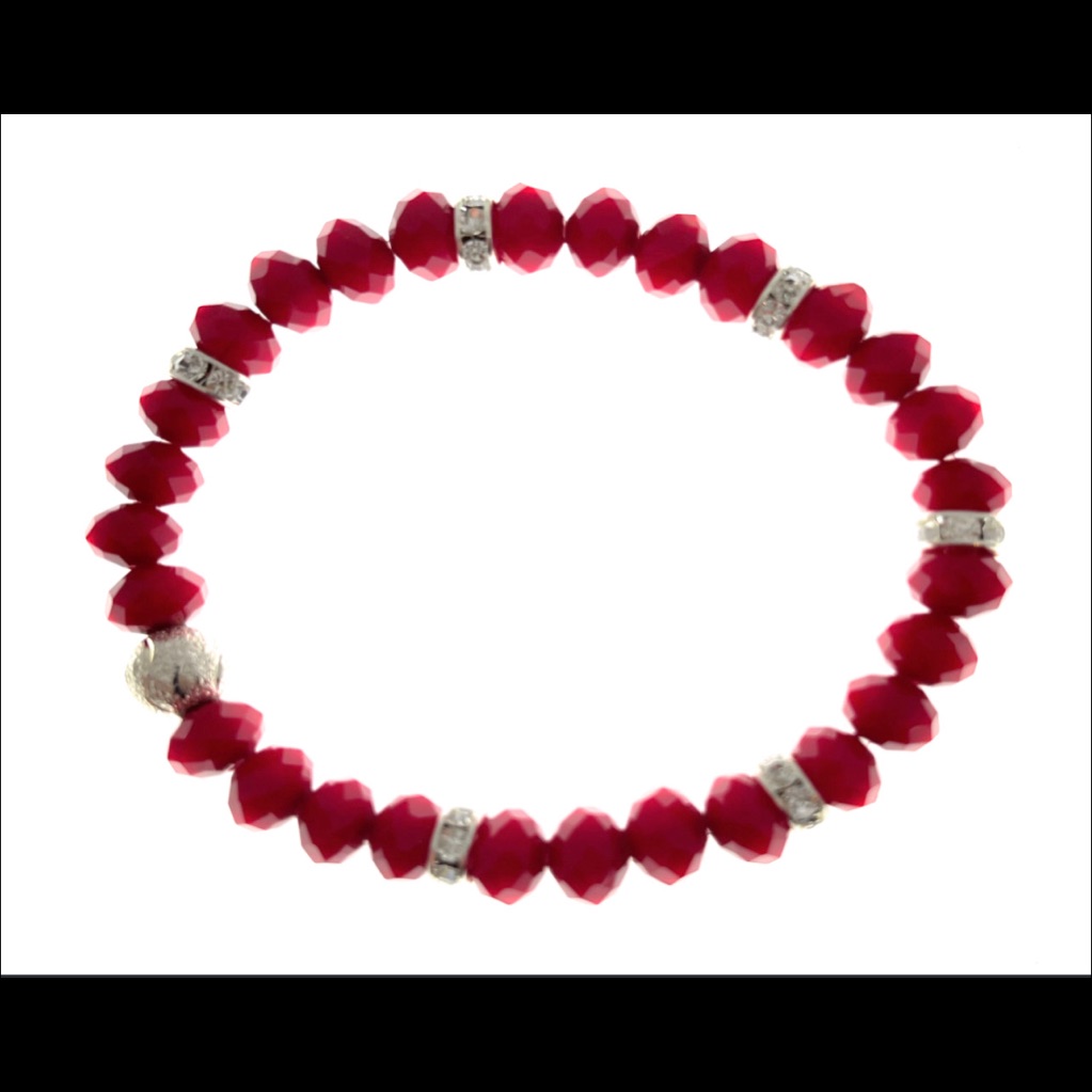 925 Ss Red Jade Beaded Good Luck Bracelet Crystal